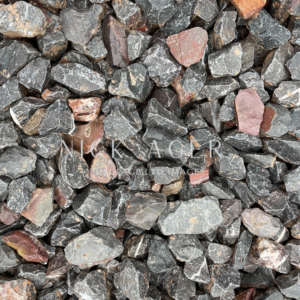 A close-up view of a mix of black and brown decorative stones with various textures and sizes, suitable for landscaping or decorative purposes.